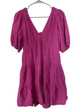 Xirena Nissa Cotton Gauze Tiered Mini Dress Pink Size M
